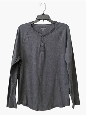 Amazon Essentials Henley Knit Top Mens Size L Slim Solid Gray Cotton Long Sleeve